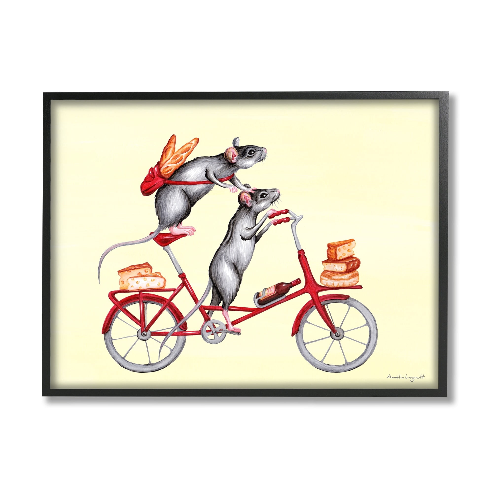 Stupell Industries Mice On Bicycle Carrying Picnic Lunch Bread Cheese Graphic Art Black Framed Art Print Wall Art, Design by Amelie Legault