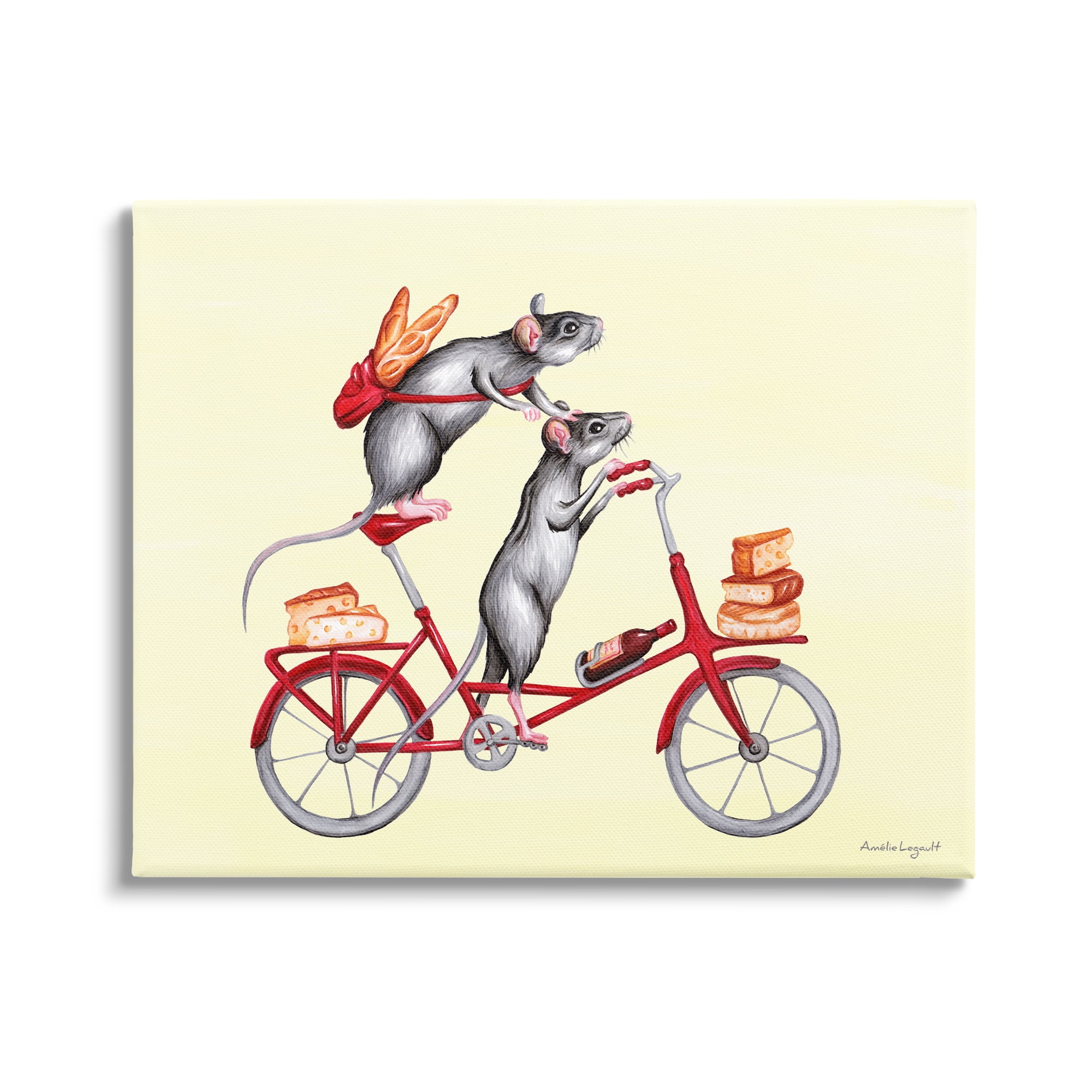 Stupell Industries Mice On Bicycle Carrying Picnic Lunch Bread Cheese Graphic Art Gallery Wrapped Canvas Print Wall Art, Design by Amelie Legault