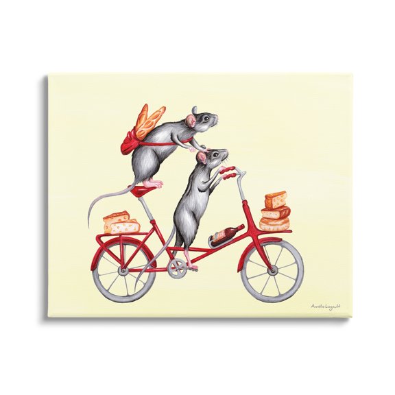 Stupell Industries Mice On Bicycle Carrying Picnic Lunch Bread Cheese Graphic Art Gallery Wrapped Canvas Print Wall Art, Design by Amelie Legault