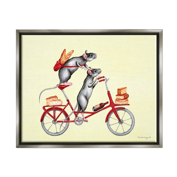 Stupell Industries Mice On Bicycle Carrying Picnic Lunch Bread Cheese Graphic Art Luster Gray Floating Framed Canvas Print Wall Art, Design by Amelie Legault