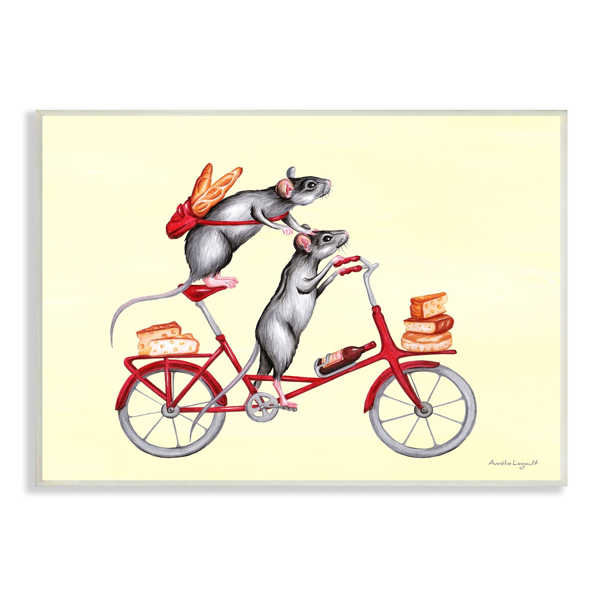 Stupell Industries Mice On Bicycle Carrying Picnic Lunch Bread Cheese Graphic Art Unframed Art Print Wall Art, Design by Amelie Legault