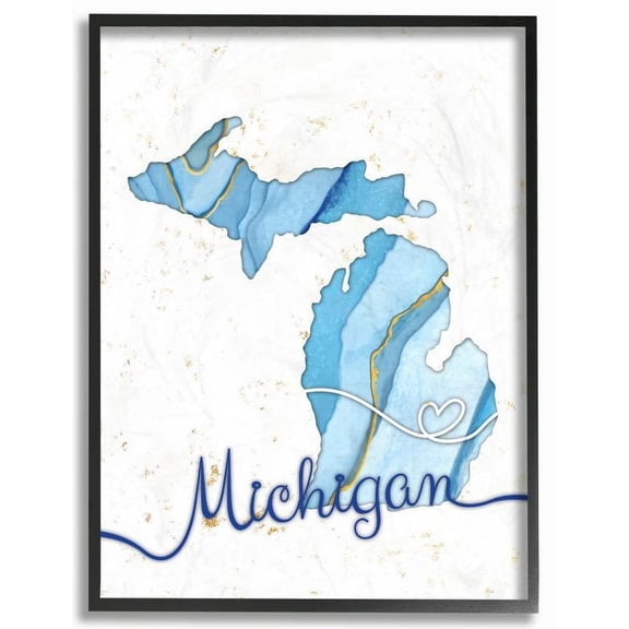 Stupell Industries Michigan Agate Blue US State Design Framed Wall Art by Ziwei Li