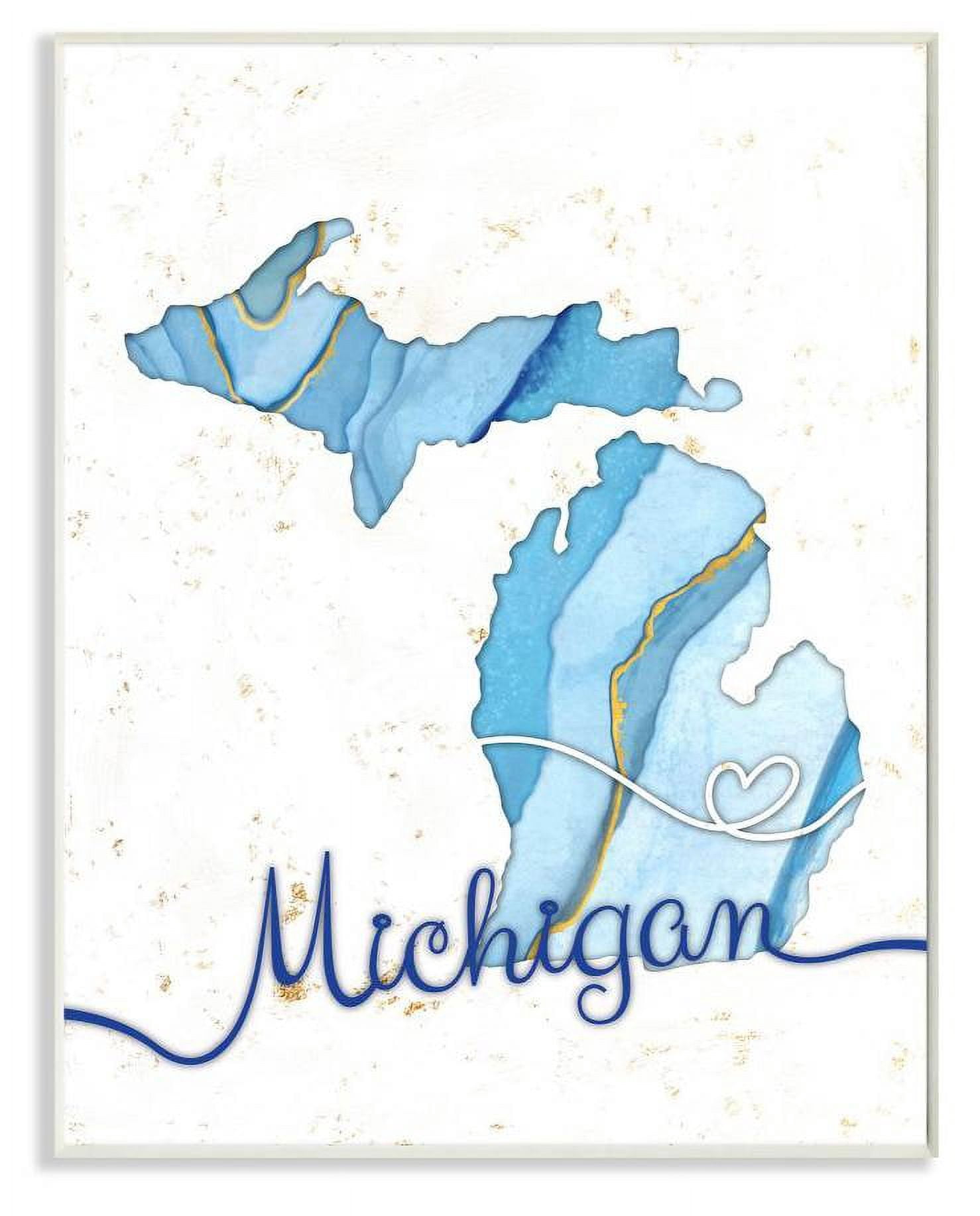Stupell Industries Michigan Agate Blue US State Design Wall Plaque by Ziwei Li