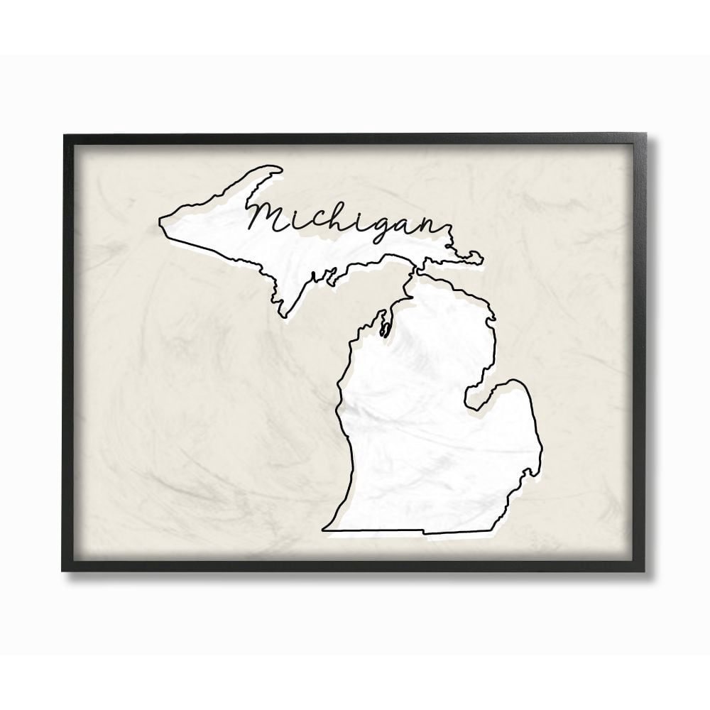 Stupell Industries Michigan Home State Map Neutral Print Design Framed Giclee Texturized Art by Daphne Polselli