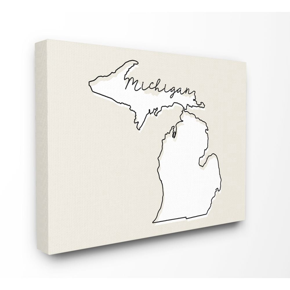 Stupell Industries Michigan Home State Map Neutral Print Design Super Canvas Wall Art by Daphne Polselli