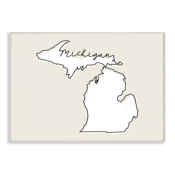 Stupell Industries Michigan Home State Map Neutral Print Design Wall Plaque Art by Daphne Polselli