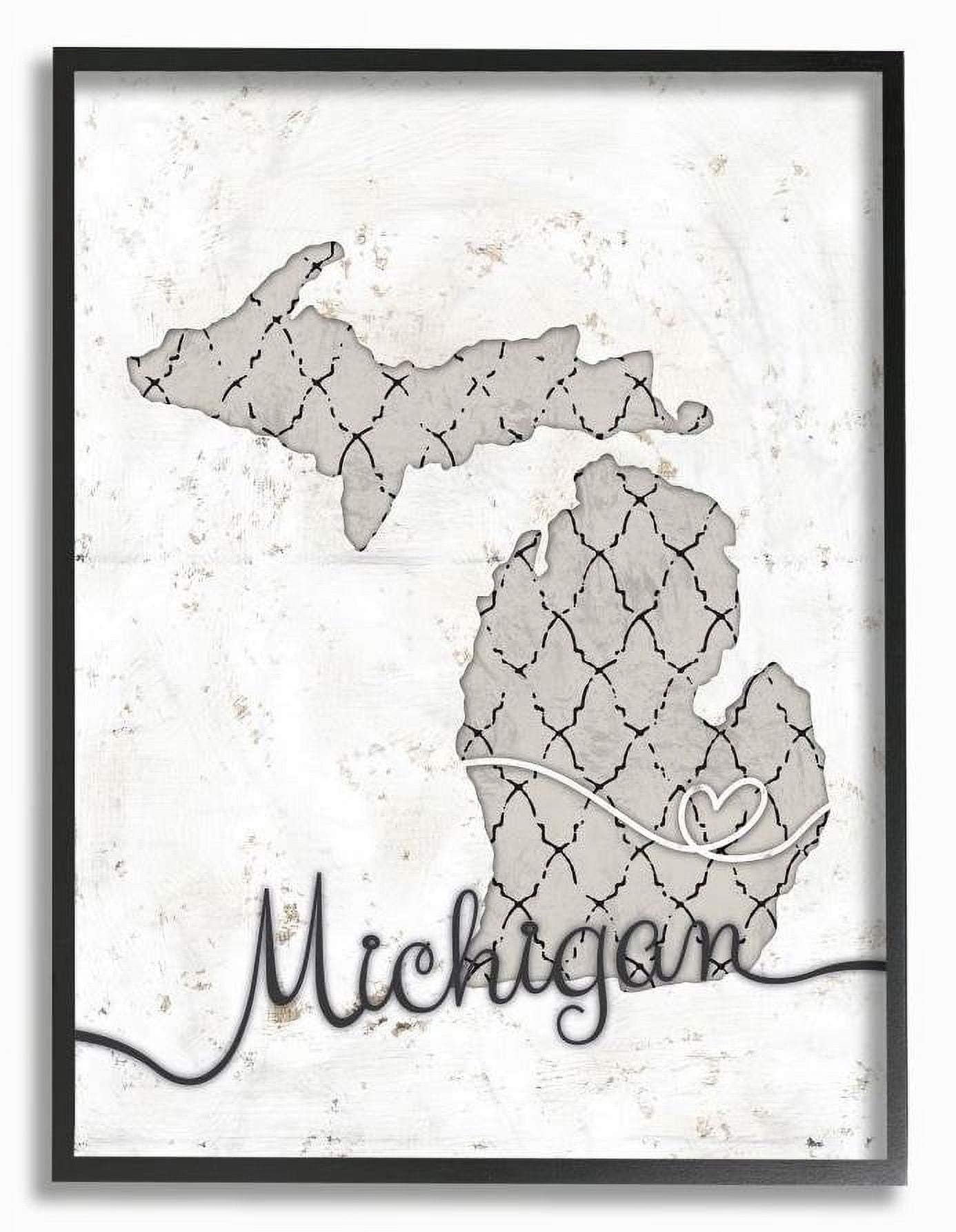 Stupell Industries Michigan Patterned Grey US State Design Framed Wall Art by Ziwei Li