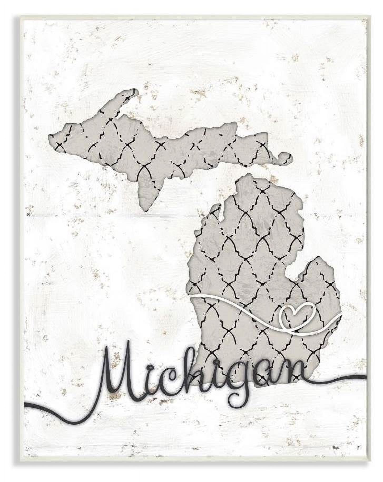 Stupell Industries Michigan Patterned Grey US State Design Wall Plaque by Ziwei Li
