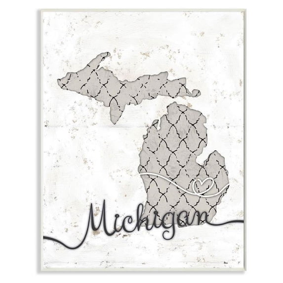 Stupell Industries Michigan Patterned Grey US State Design Wall Plaque by Ziwei Li