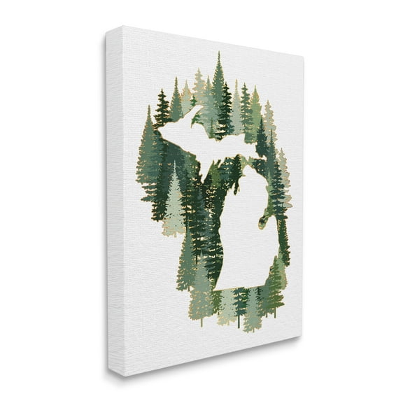 Stupell Industries Michigan State Outline Green Pine Tree Forest Canvas Wall Art, 24 x 30, Design by Ziwei Li