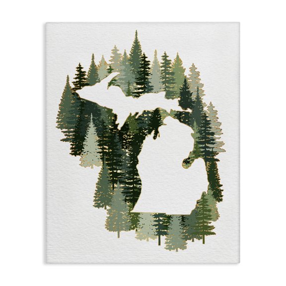 Stupell Industries Farmhouse Michigan State Outline Green Pine Tree Forest Canvas Art, 16 x 20, by Ziwei Li