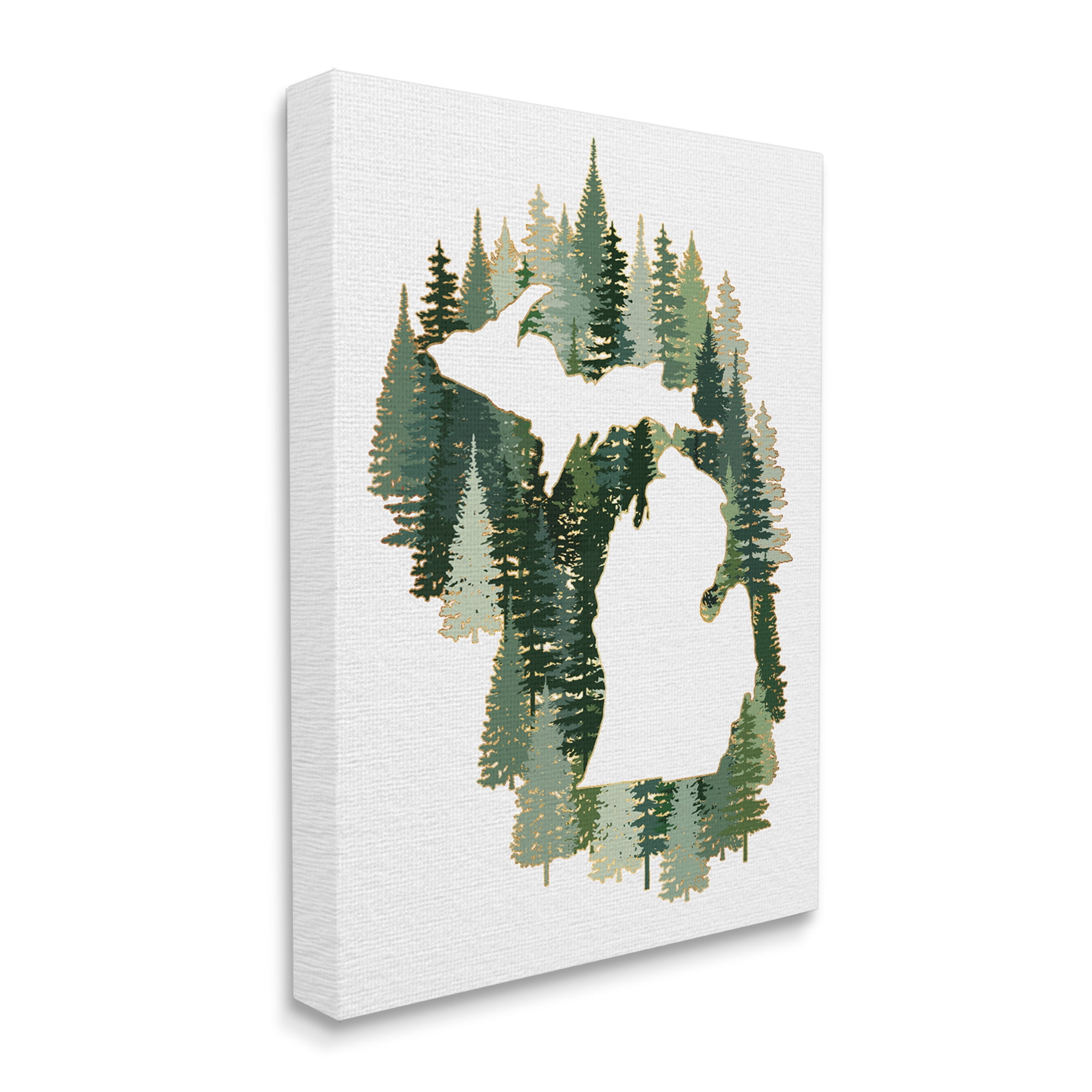 Stupell Industries Michigan State Outline Green Pine Tree Forest Town & City Painting Gallery Wrapped Canvas Art Print Wall Art, 36 x 48