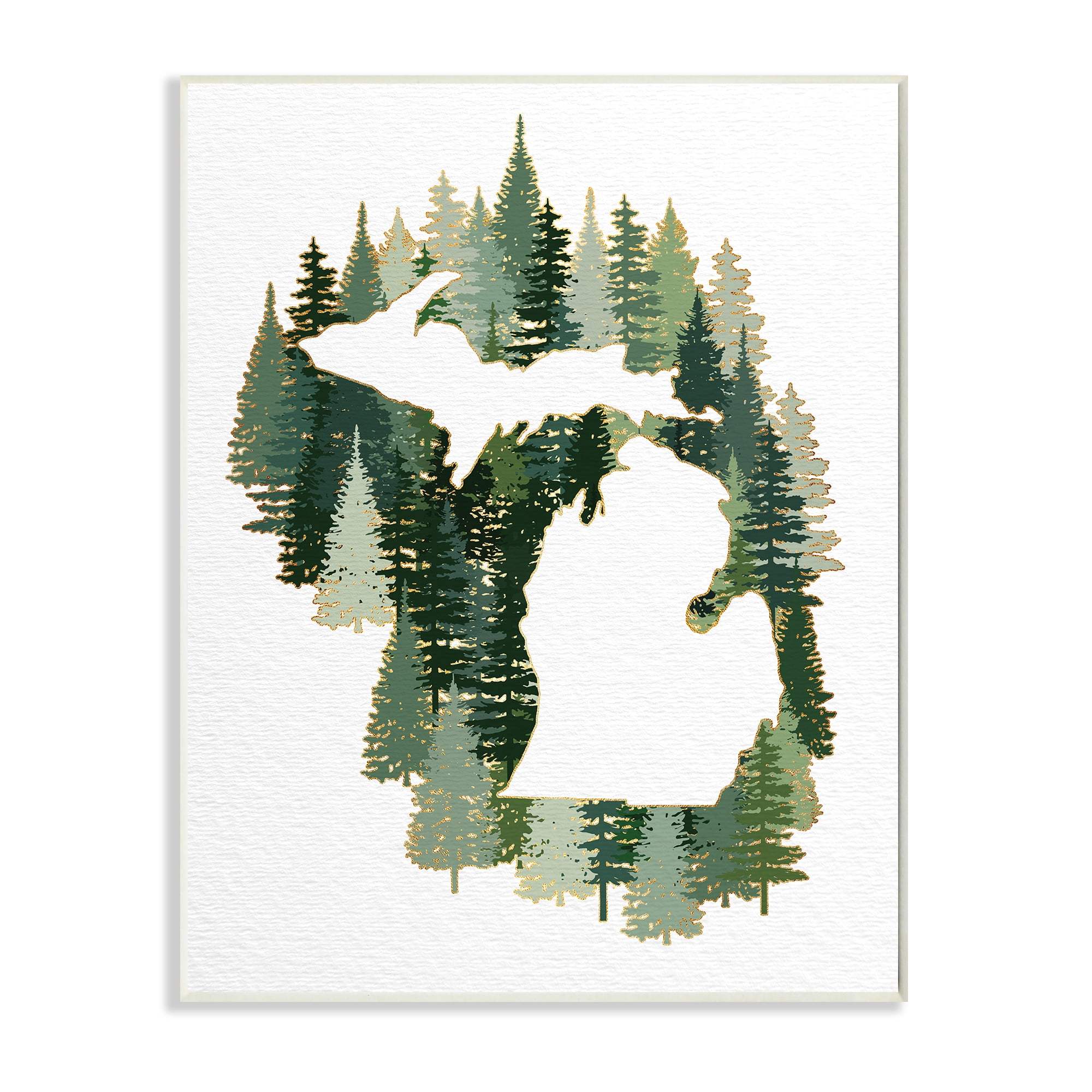 Stupell Industries Michigan State Outline Green Pine Tree Forest Town & City Painting Unframed Art Print Wall Art, 13 x 19