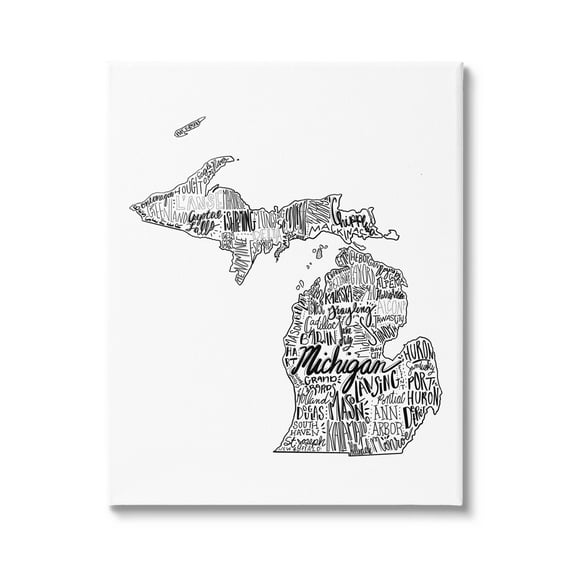 Stupell Industries Michigan State Typography Cities Map Graphic Art Gallery Wrapped Canvas Print Wall Art, Design by The Saturday Evening Post