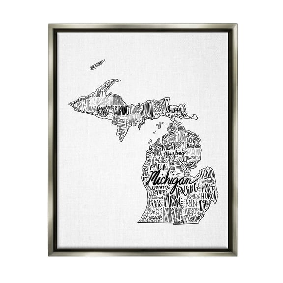 Stupell Industries Michigan State Typography Cities Map Graphic Art Luster Gray Floating Framed Canvas Print Wall Art, Design by The Saturday Evening Post