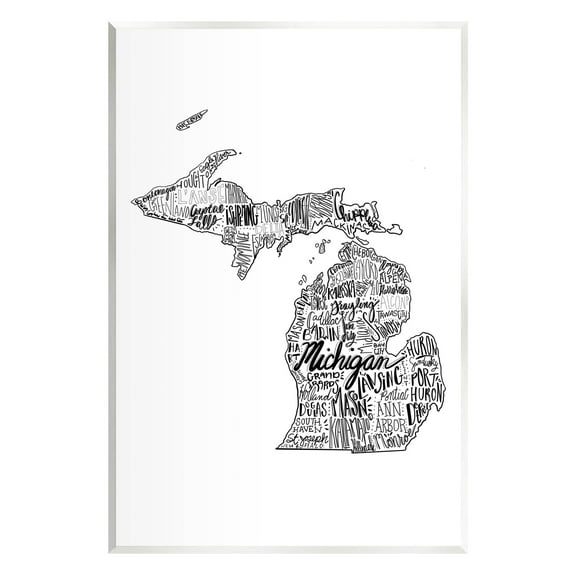 Stupell Industries Michigan State Typography Cities Map Graphic Art Unframed Art Print Wall Art, Design by The Saturday Evening Post