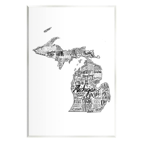 Stupell Industries Michigan State Typography Cities Map Graphic Art Unframed Art Print Wall Art, Design by The Saturday Evening Post