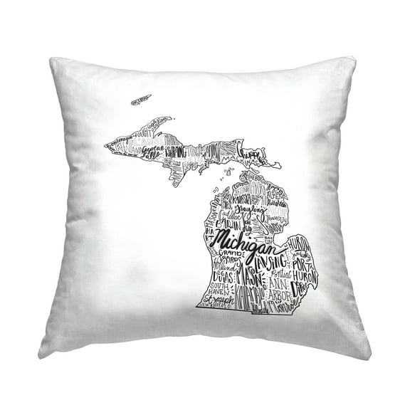 Stupell Industries Michigan State Typography Cities Map Shape Design by Saturday Evening Post Throw Pillow