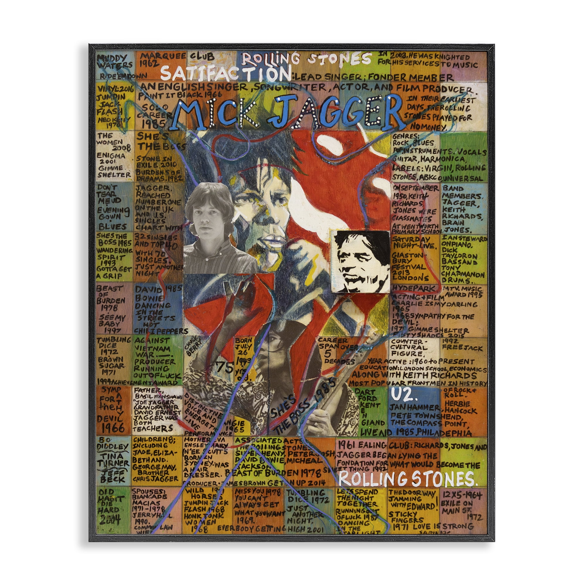 Stupell Industries Mick Jagger Collage People Drawing Black Framed Art Print Wall Art, 16 x 20