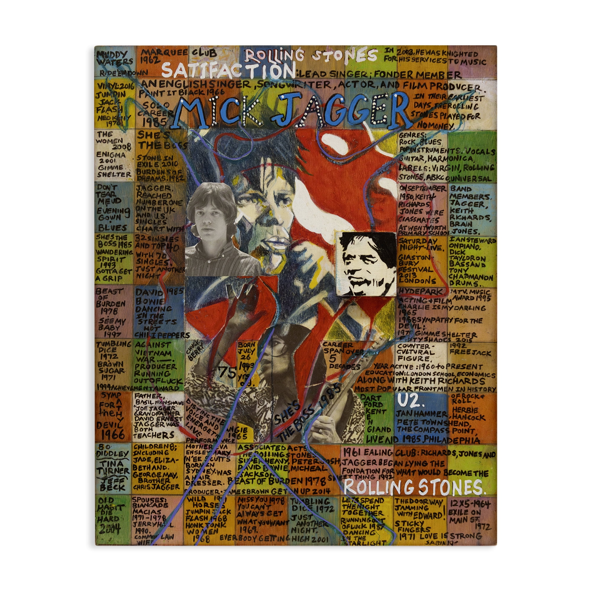 Stupell Industries Mick Jagger Collage People Drawing Wrapped Canvas Art Print Wall Art, 24 x 30