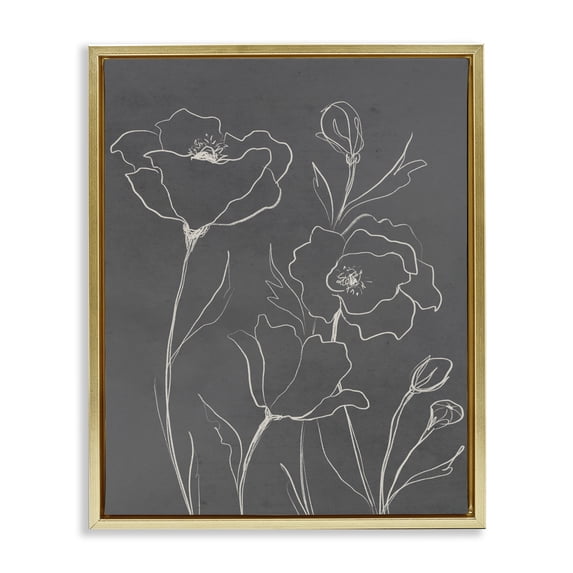 Stupell Industries Mid-Century Blossoming Flower Petals Botanical Line Doodle Drawing Gold Floating Frame Canvas Art, 17 x 21, by Elizabeth Medley
