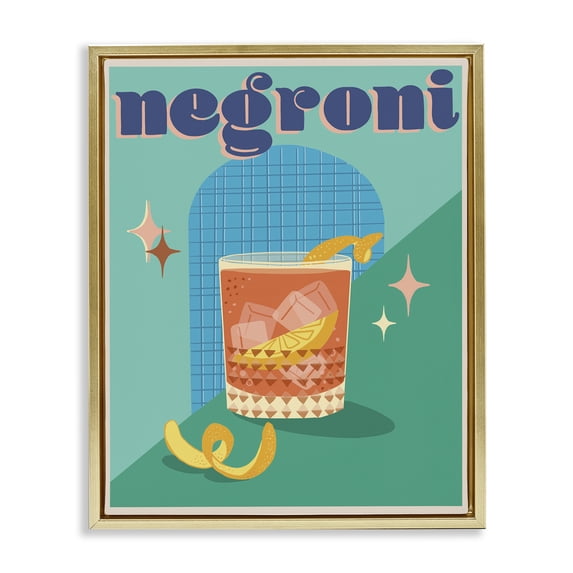 Stupell Industries Mid-Century Classic Retro Negroni Gold Floating Frame Canvas Art, 17 x 21, by Jo Reid