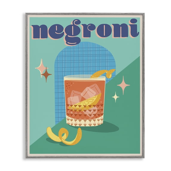 Stupell Industries Mid-Century Classic Retro Negroni Gray Framed Giclee Art, 16 x 20, by Jo Reid