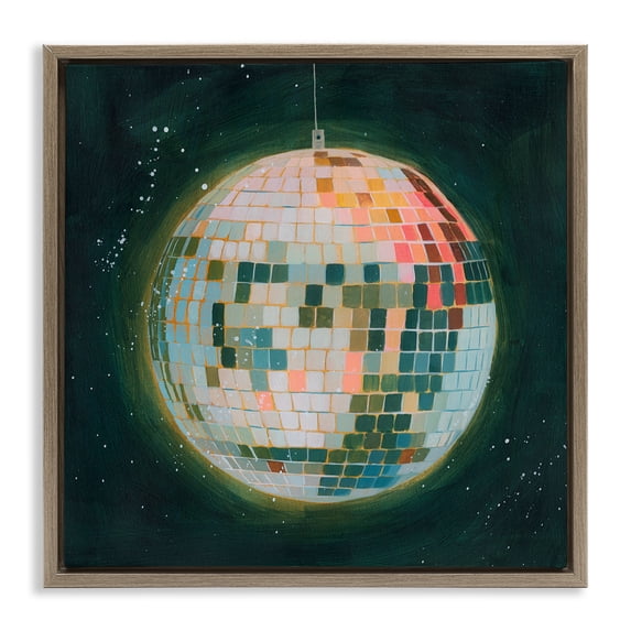 Stupell Industries Mid-Century Disco Ball in Space Brown Floating Frame Canvas Art, 18 x 18, by Grace Popp
