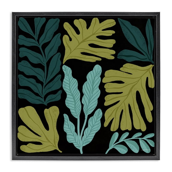 Stupell Industries Mid-Century Leaf Sprigs Collage Black Floating Frame Canvas Art, 18 x 18, by Cheryl Warrick