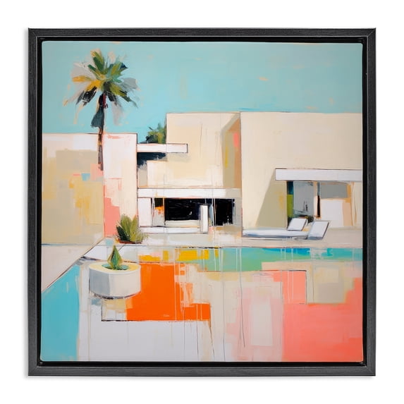 Stupell Industries Mid-Century Modern Tropical Villa Black Floating Frame Canvas Art, 18 x 18, by Irena Orlov