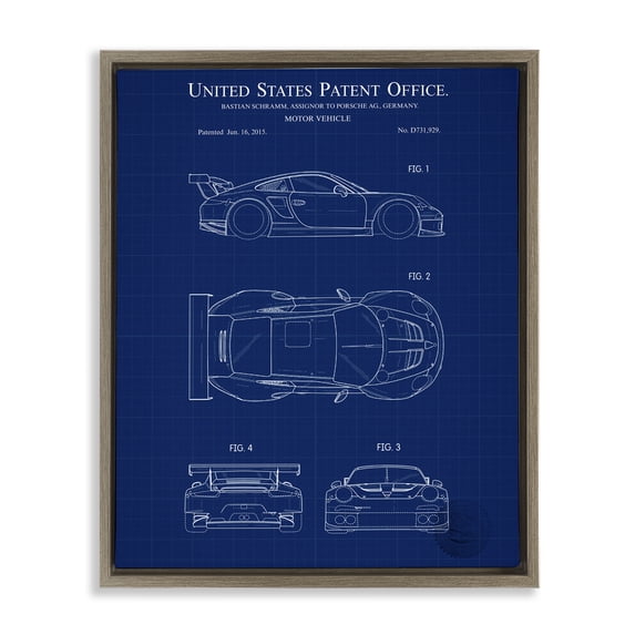 Stupell Industries Mid-Century Motor Vehicle Blueprint Brown Floating Frame Canvas Art, 25 x 31, by Karl Hronek