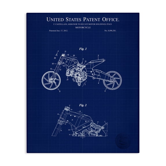 Stupell Industries Mid-Century Motorcycle Patent Blueprint Canvas Art, 30 x 40, by Karl Hronek