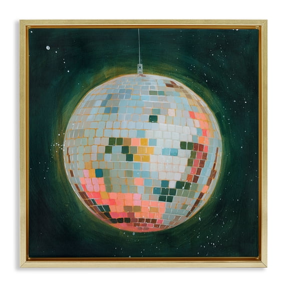 Stupell Industries Mid-Century Pastel Disco Ball Gold Floating Frame Canvas Art, 18 x 18, by Grace Popp