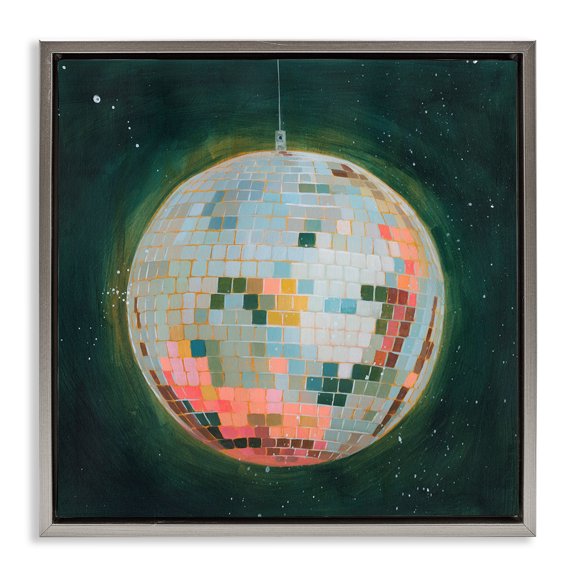 Stupell Industries Mid-Century Pastel Disco Ball Gray Floating Frame Canvas Art, 18 x 18, by Grace Popp