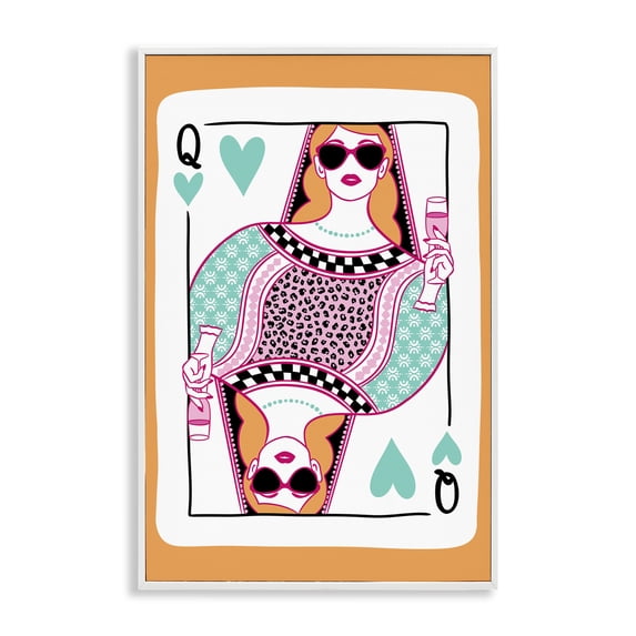 Stupell Industries Mid-Century Queen of Hearts & Drink White Framed Giclee Art, 20 x 30, by JJ Design House LLC