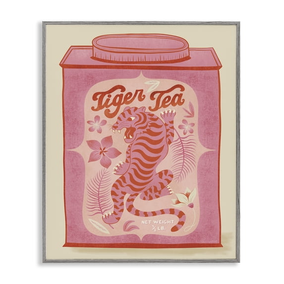 Stupell Industries Mid-Century Tiger Tea Tropical Tin Gray Framed Giclee Art, 16 x 20, by Carrie Cantwell