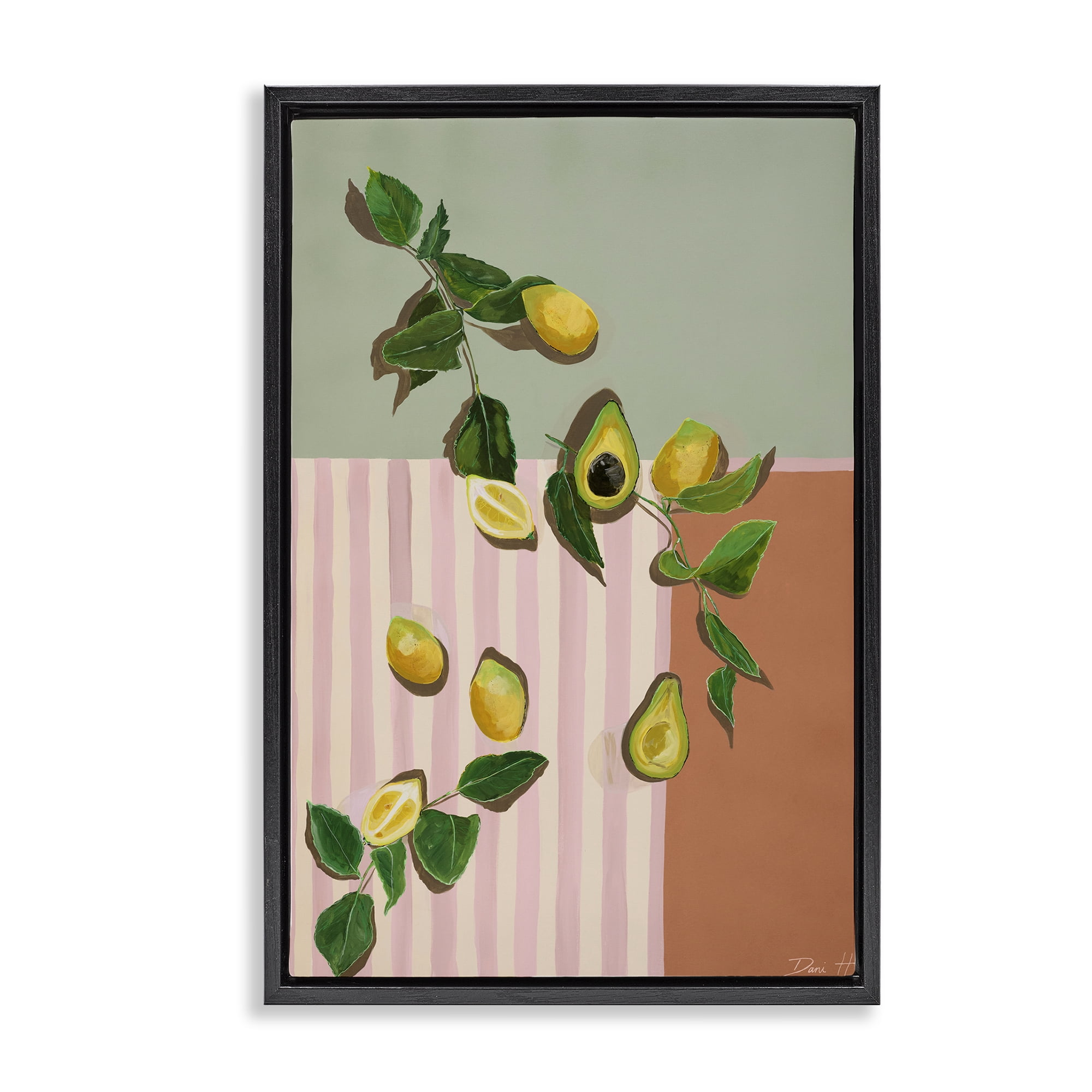 Stupell Industries Midcentury Avocado & Lemons Black Framed Floater Canvas Wall Art, design by Dani Heyward