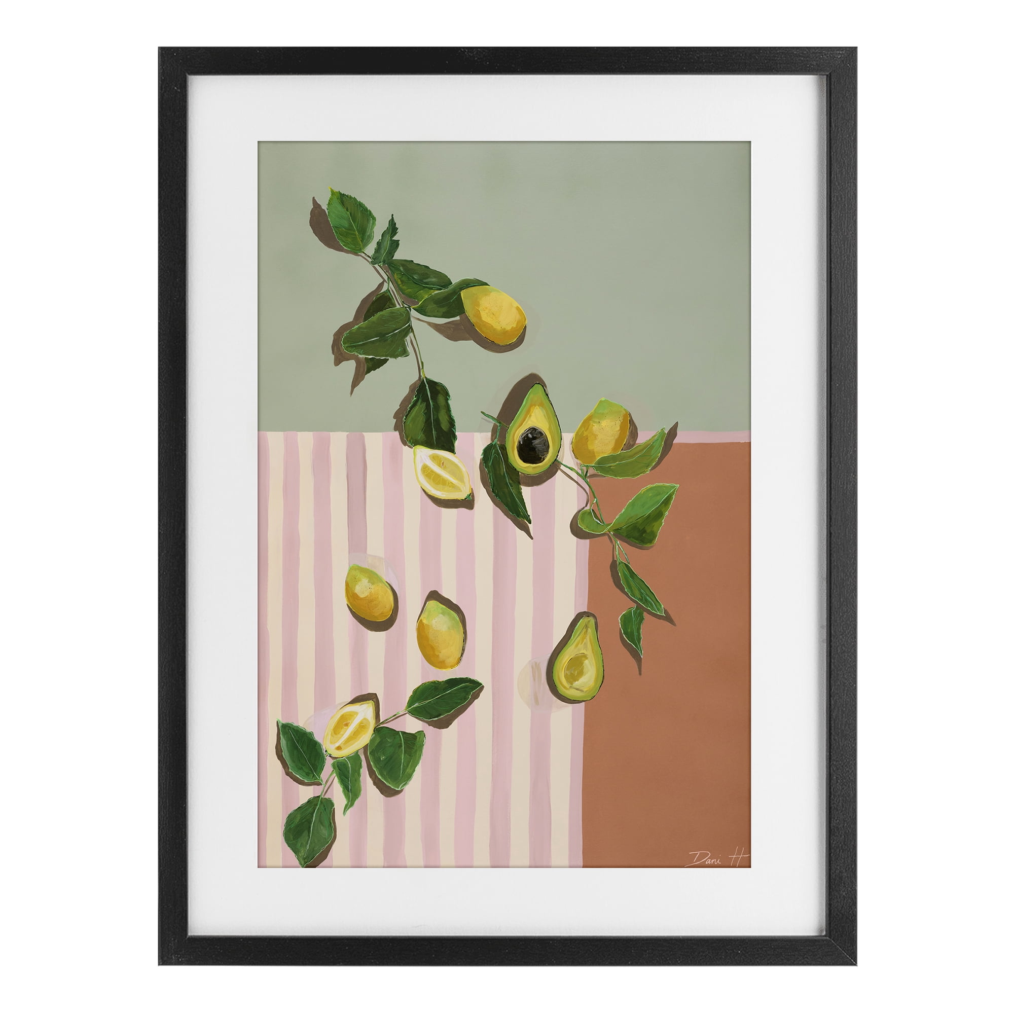 Stupell Industries Midcentury Avocado & Lemons Black Framed Print Under Glass, design by Dani Heyward