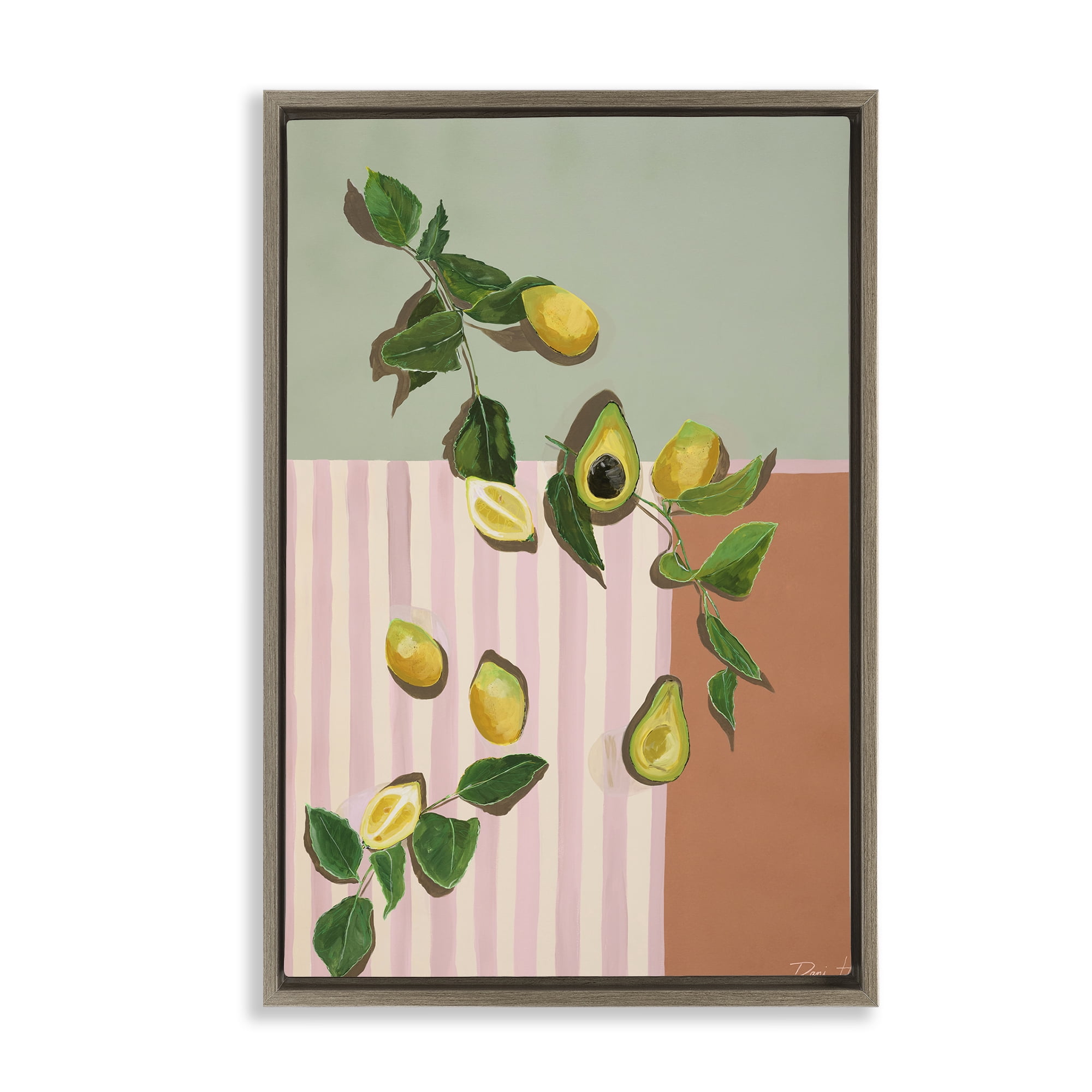 Stupell Industries Midcentury Avocado & Lemons Brown Framed Floater Canvas Wall Art, design by Dani Heyward