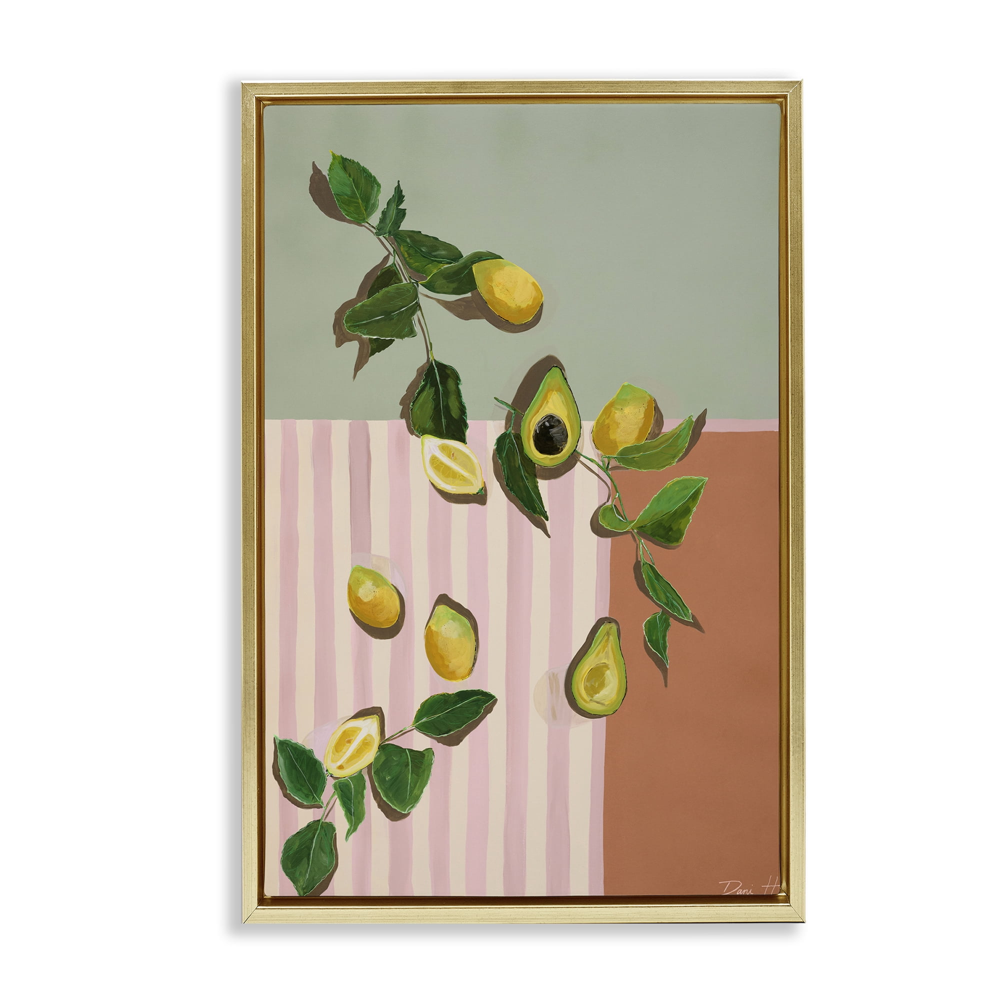 Stupell Industries Midcentury Avocado & Lemons Gold Framed Floater Canvas Wall Art, design by Dani Heyward