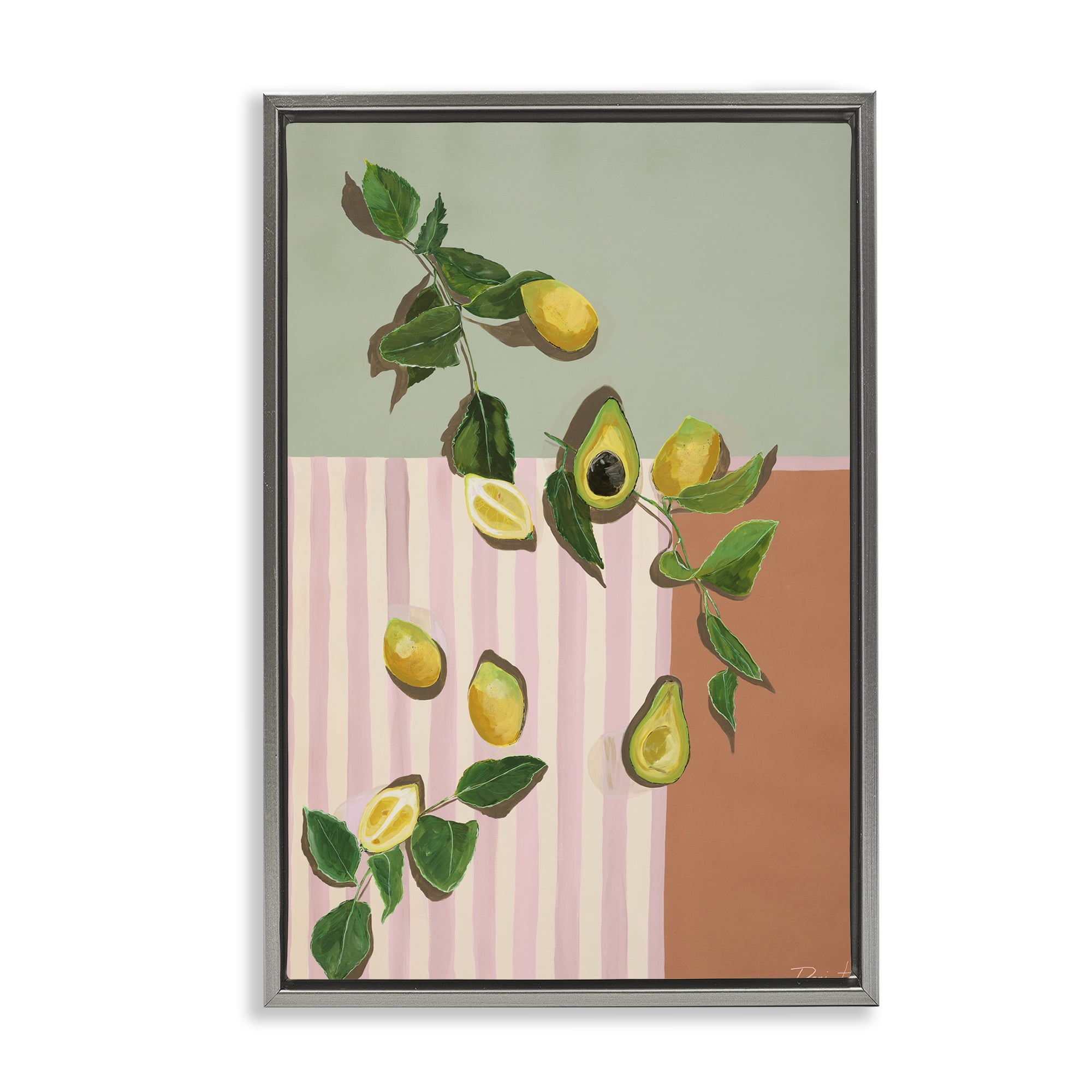 Stupell Industries Midcentury Avocado & Lemons Gray Framed Floater Canvas Wall Art, design by Dani Heyward