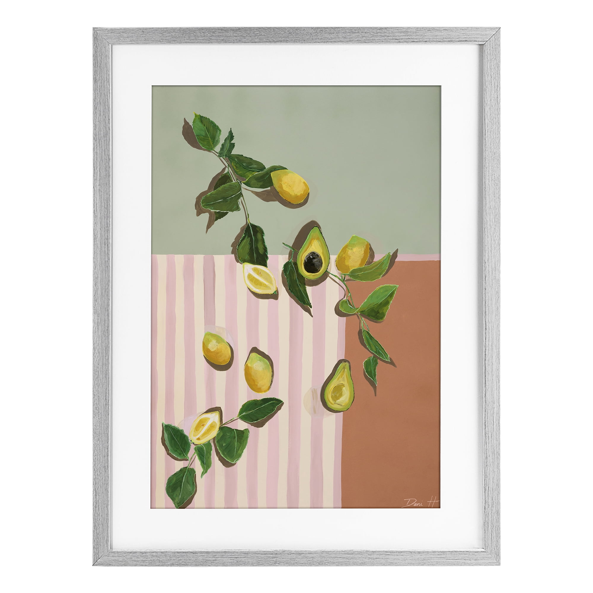 Stupell Industries Midcentury Avocado & Lemons Gray Framed Print Under Glass, design by Dani Heyward