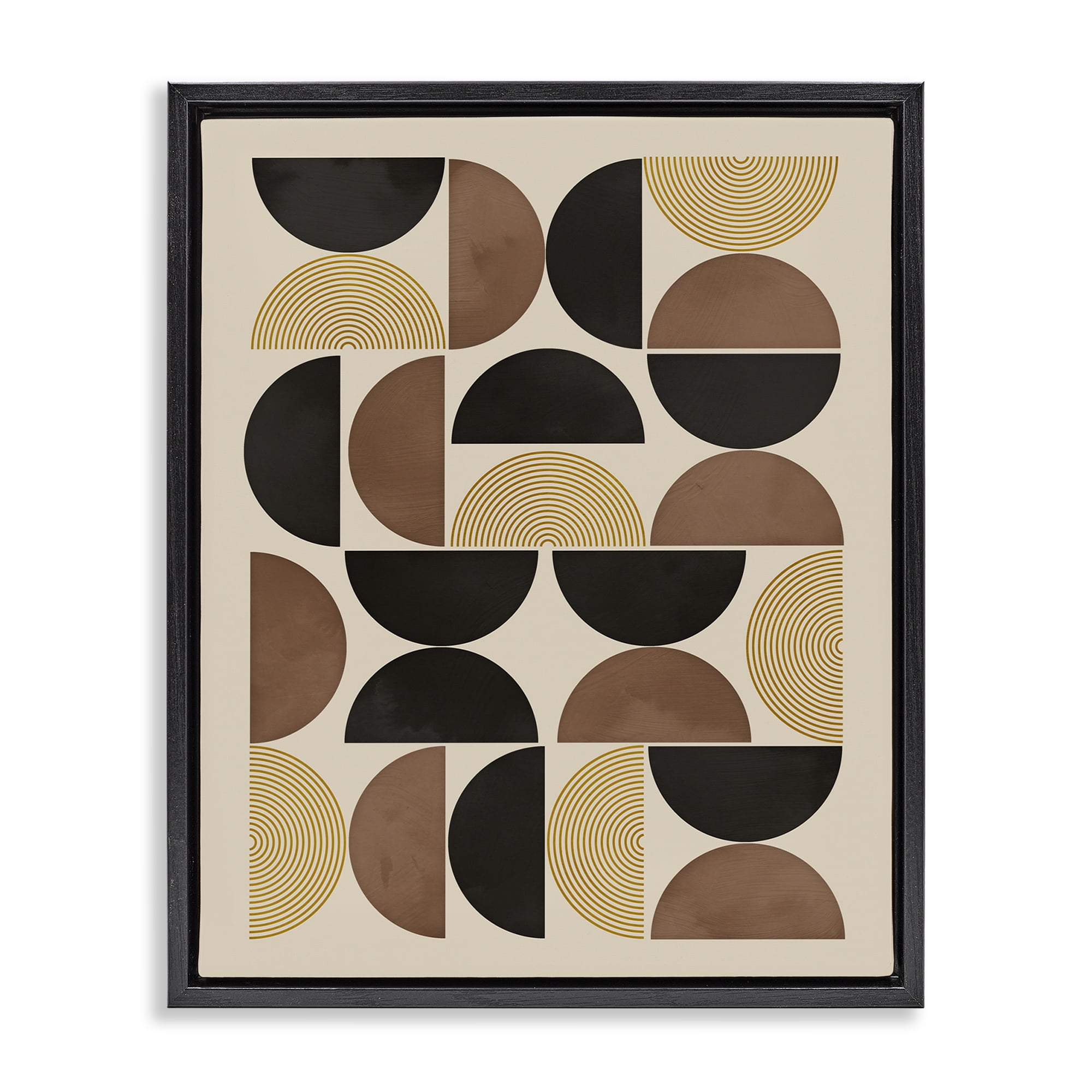 Stupell Industries Midcentury Beige Shapes Abstract Painting Black Floater Framed Canvas Art Print Wall Art, 17 x 21