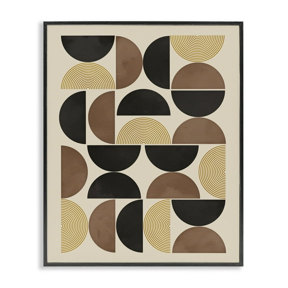 Stupell Industries Midcentury Beige Shapes Abstract Painting Black Framed Art Print Wall Art, 11 x 14