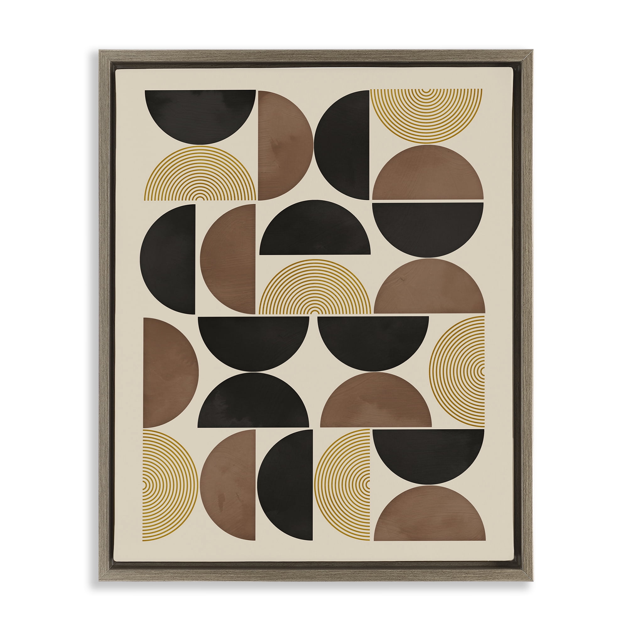 Stupell Industries Midcentury Beige Shapes Abstract Painting Brown Floater Framed Canvas Art Print Wall Art, 17 x 21