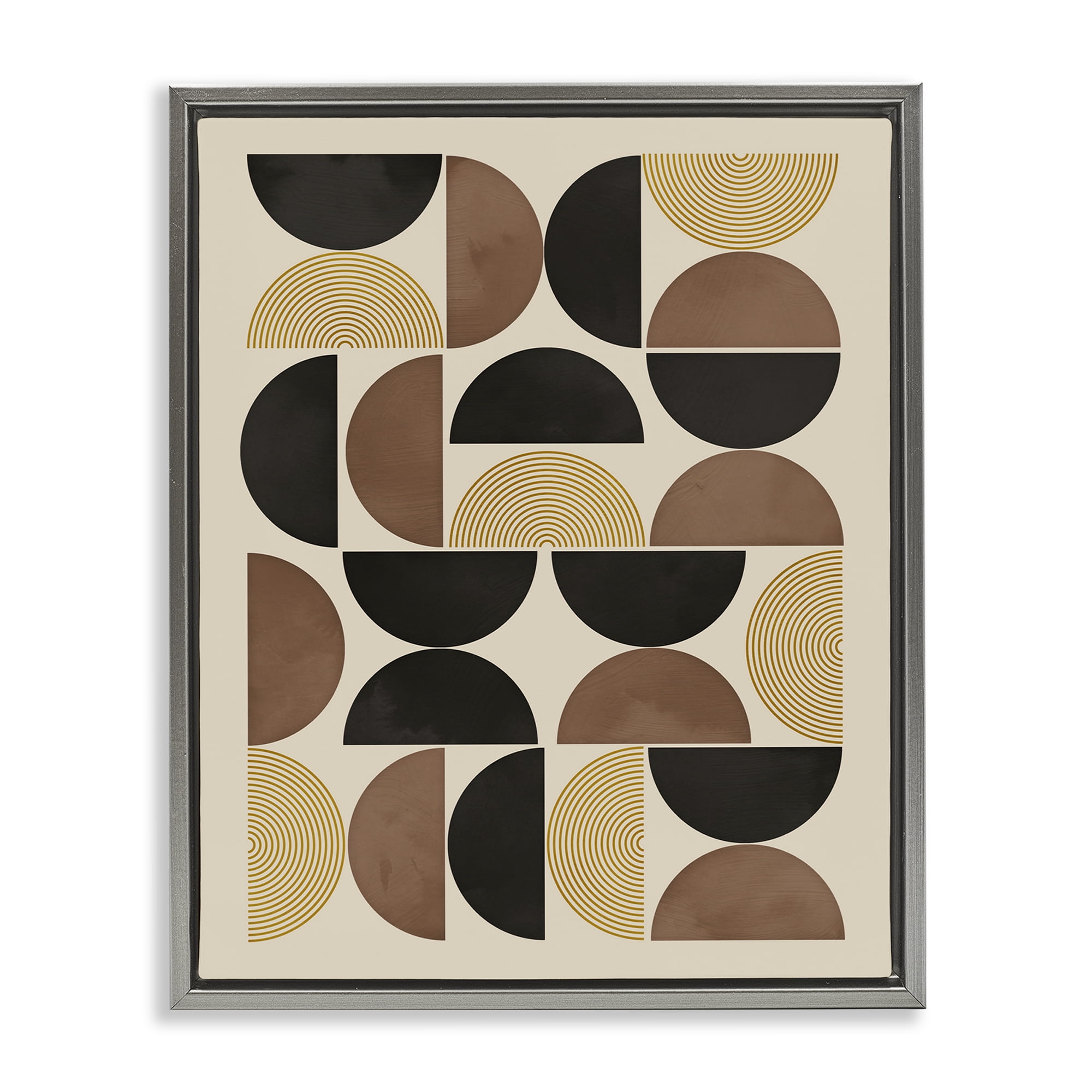 Stupell Industries Midcentury Beige Shapes Abstract Painting Gray Floater Framed Canvas Art Print Wall Art, 17 x 21