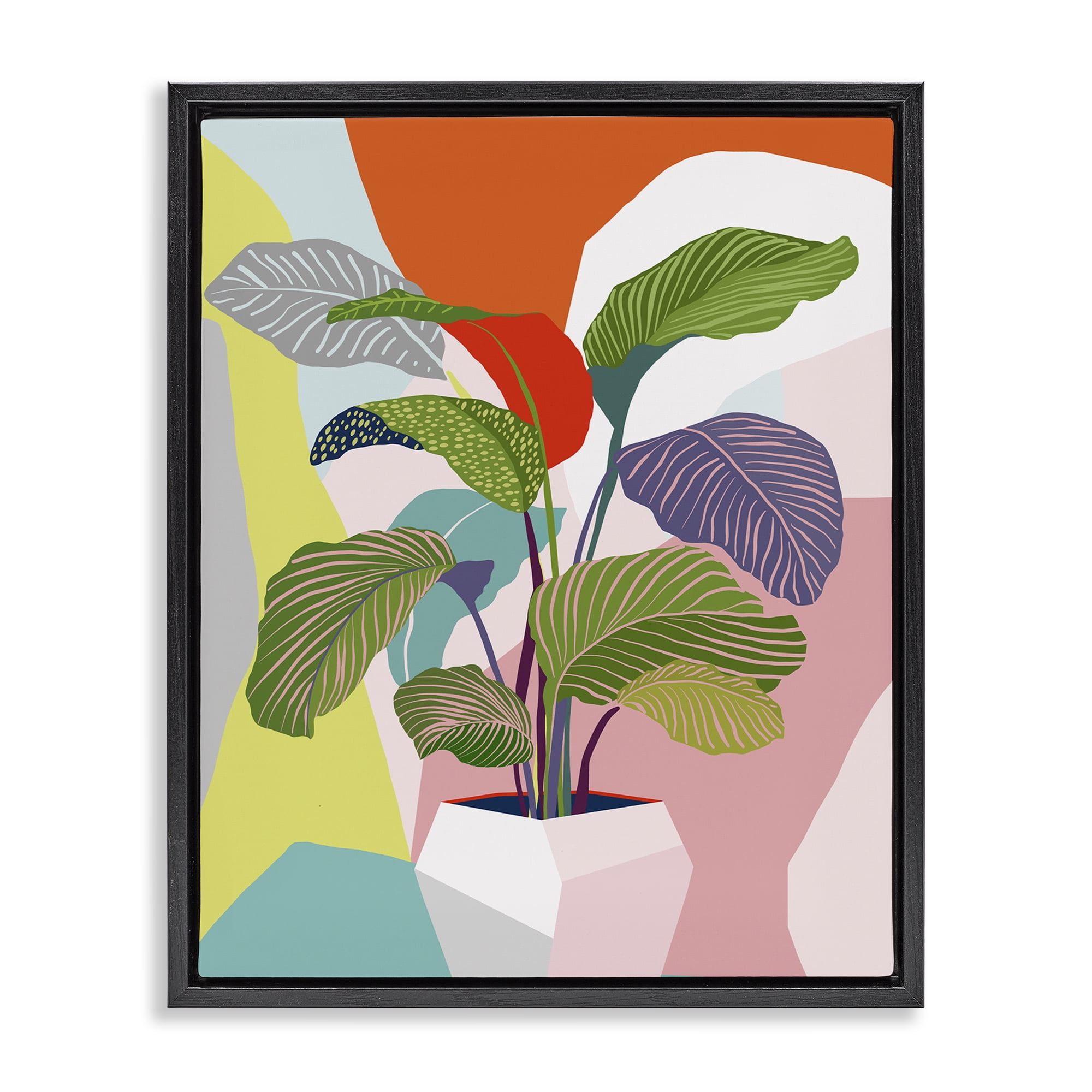 Stupell Industries Midcentury Bold Plant Plants & Flowers Painting Black Floater Framed Canvas Art Print Wall Art, 17 x 21