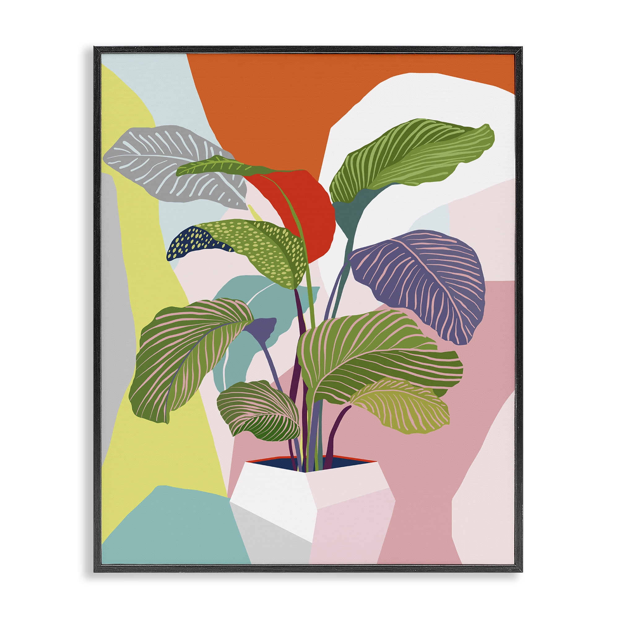 Stupell Industries Midcentury Bold Plant Plants & Flowers Painting Black Framed Art Print Wall Art, 16 x 20