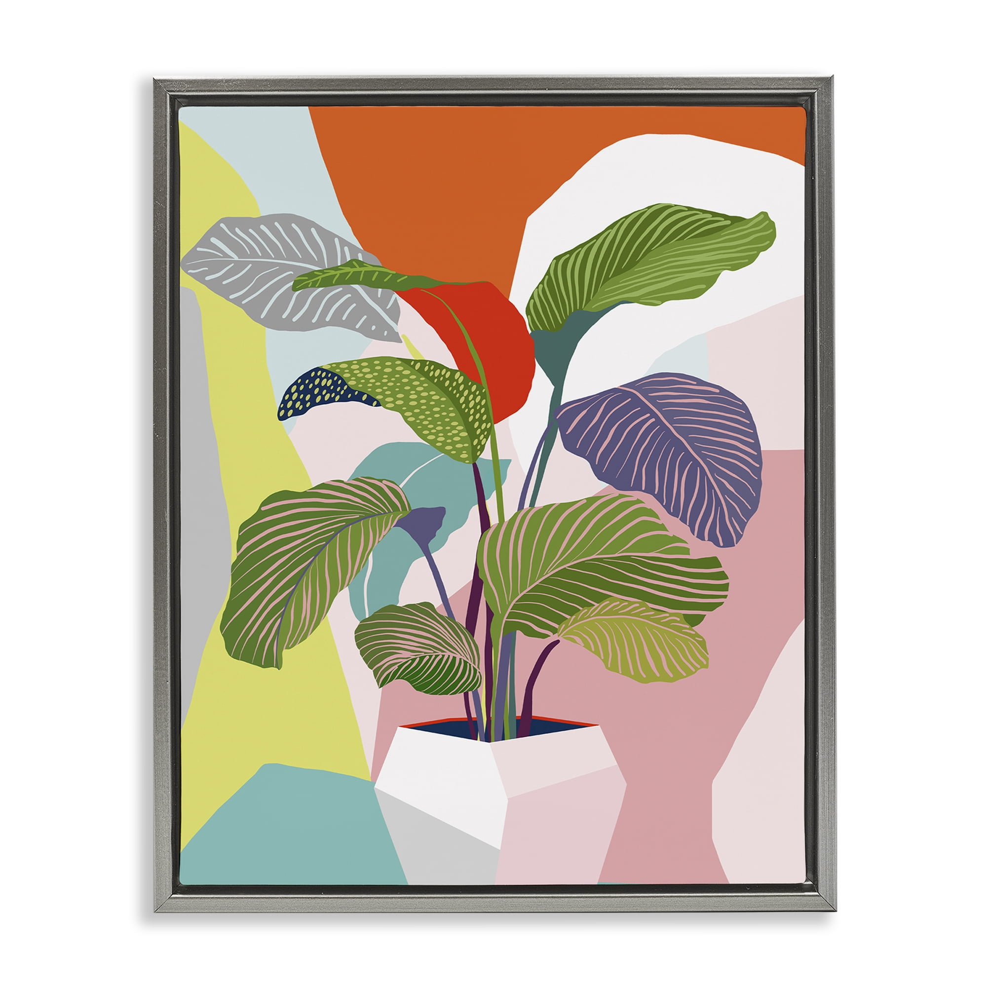 Stupell Industries Midcentury Bold Plant Plants & Flowers Painting Gray Floater Framed Canvas Art Print Wall Art, 17 x 21