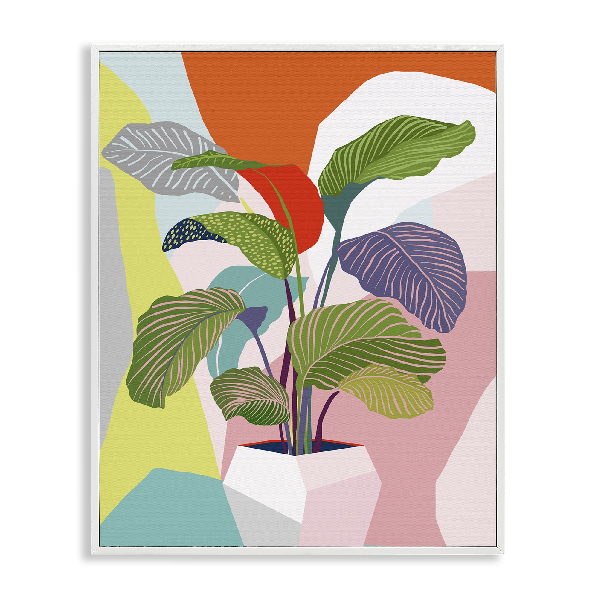 Stupell Industries Midcentury Bold Plant Plants & Flowers Painting White Framed Art Print Wall Art, 11 x 14